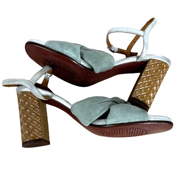 Chie Mihara NWOB Gelia 55mm Calf Suede Sandals Green Open Toe Bow Size 37 (US 7) - Picture 5 of 8